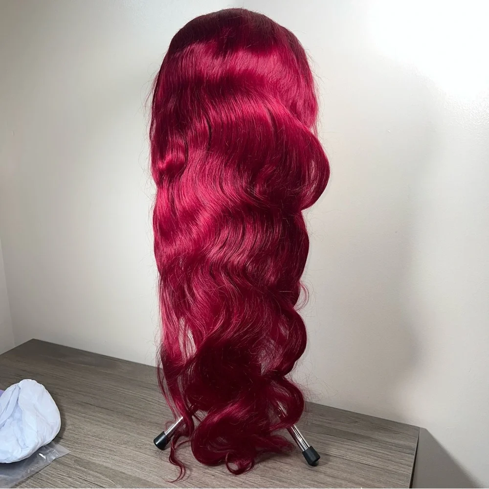 Burgundy Red 99J Human Hair Body Wave Lace Front 30 Inch Wig